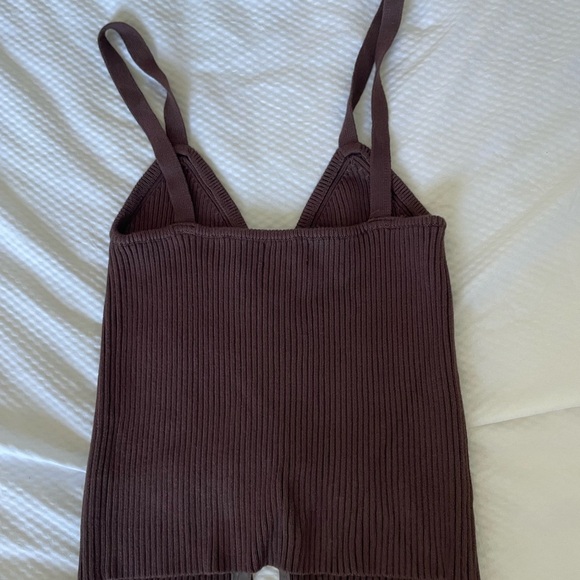 Women's Ribbed Brown Corset Tank Top - Picture 4 of 6